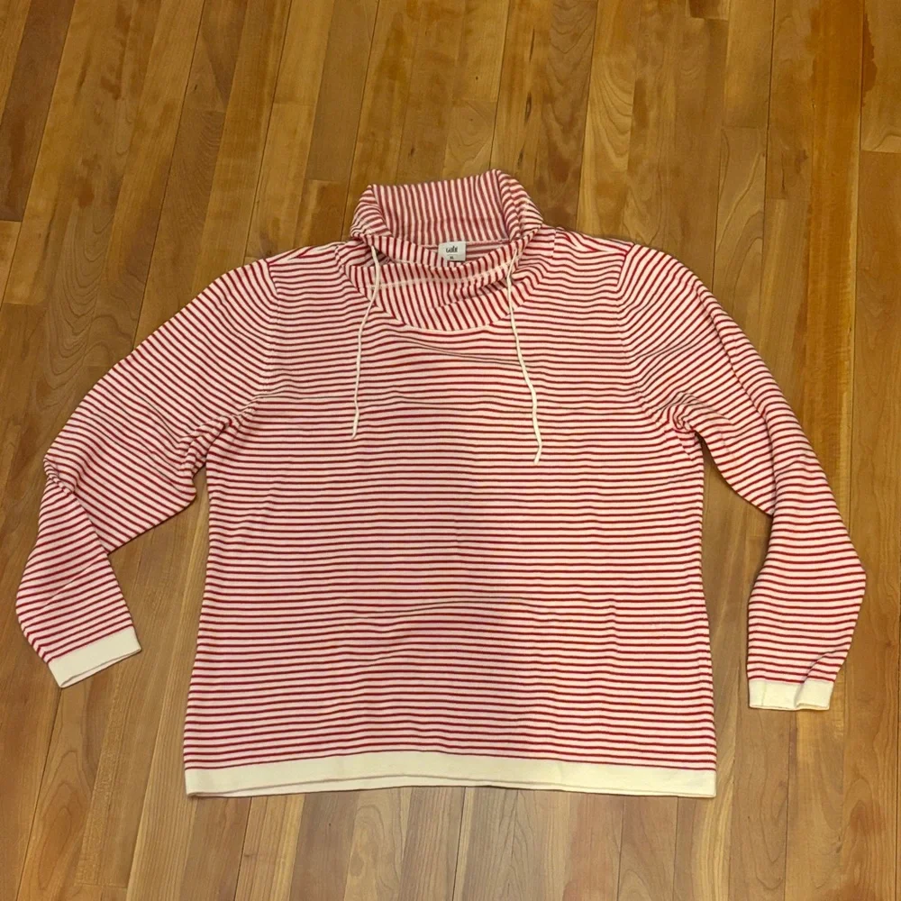 CAbi Striped Cowl Neck Sweater in Red and White - Picture 1 of 7